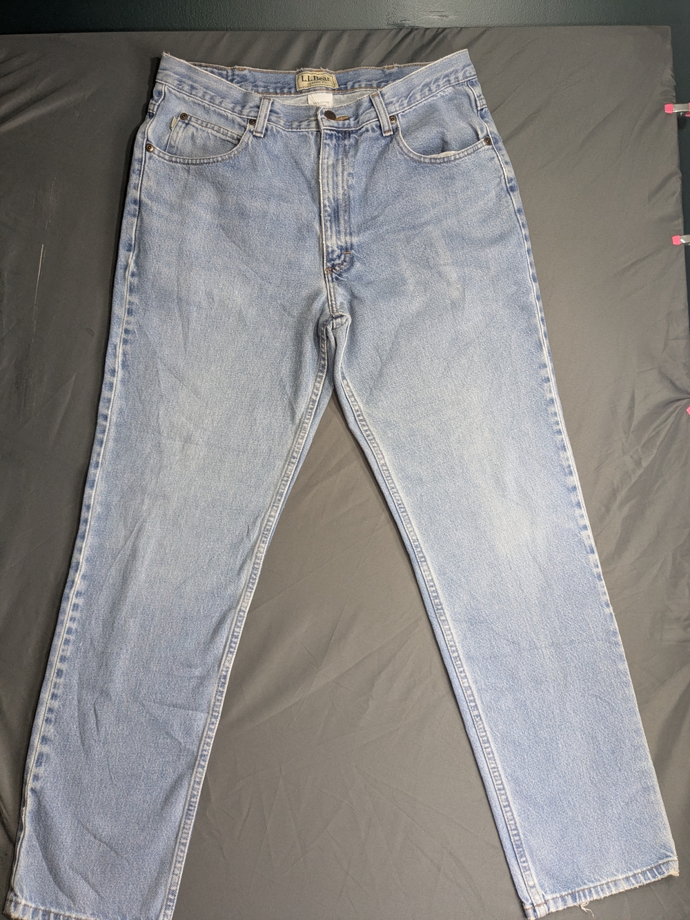 L.L. Bean  Classic Fit 35x32 Light Wash Denim Jeans with Contrast Stitching